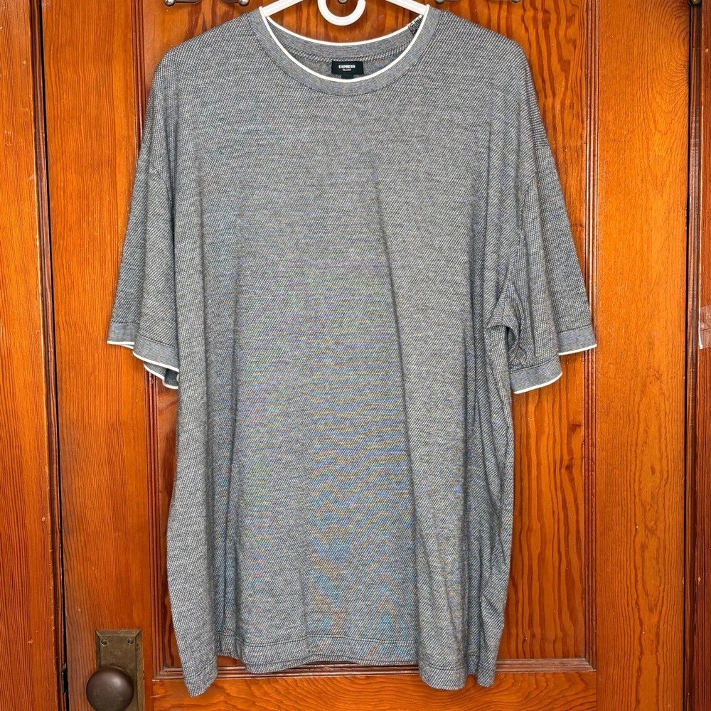 Express T-Shirt Mens XL Grey Excellent Relaxed Fit Micro Pattern Knit Cotton